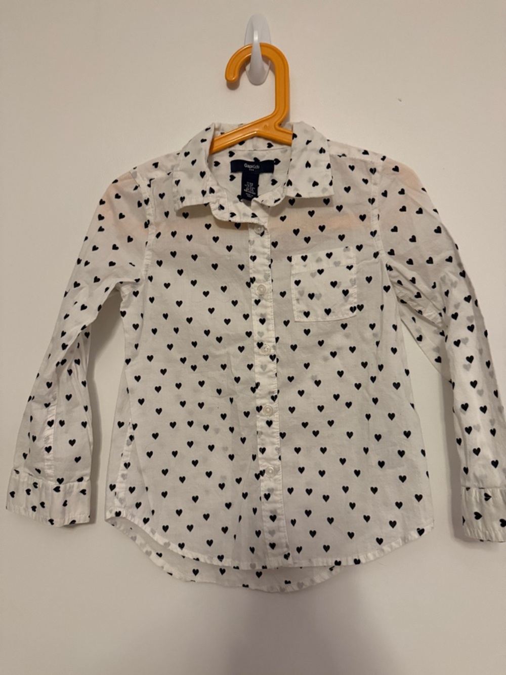 GAP White Button-Down Shirt with Black Heart Print
